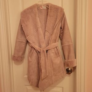 Belted faux fur coat